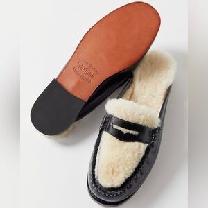 G. H. Bass Weejun Wynn Shearling Black leather Slides Size 9